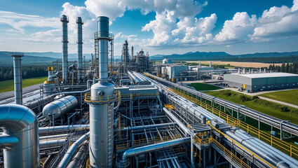 Eco gas fired power plant with factory building symbolizing renewable clean energy for future industry