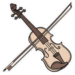 Obraz premium Illustration of a violin and bow, a classic stringed musical instrument used in orchestras