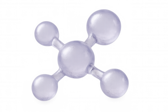 Glassy molecule structure connecting atoms, creating a network of bonds, isolated on transparent background