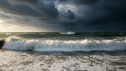 Stormy sea with waves under dark sky - Powered by Adobe