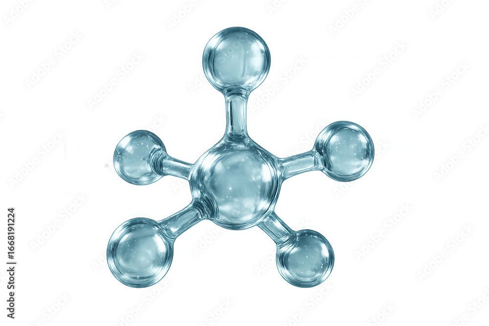 Poster glass molecule structure rotating on transparent background, perfect for science and technology proj