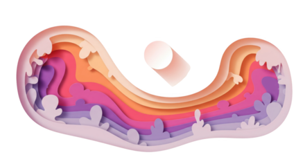 Abstract Paper Cut Illustration with Warm Colors and a Floating Cylinder