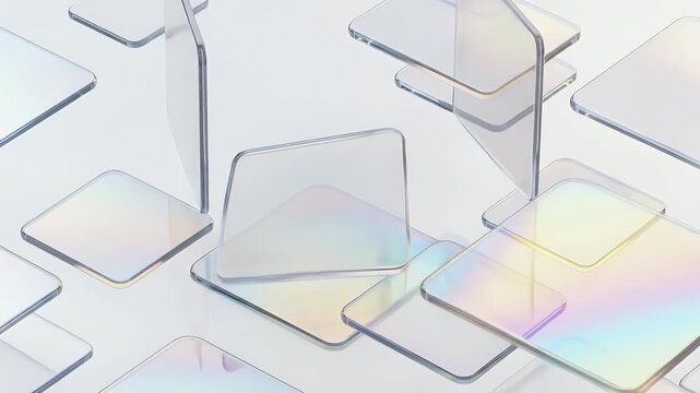 Geometric abstract of iridescent glass squares and rectangles