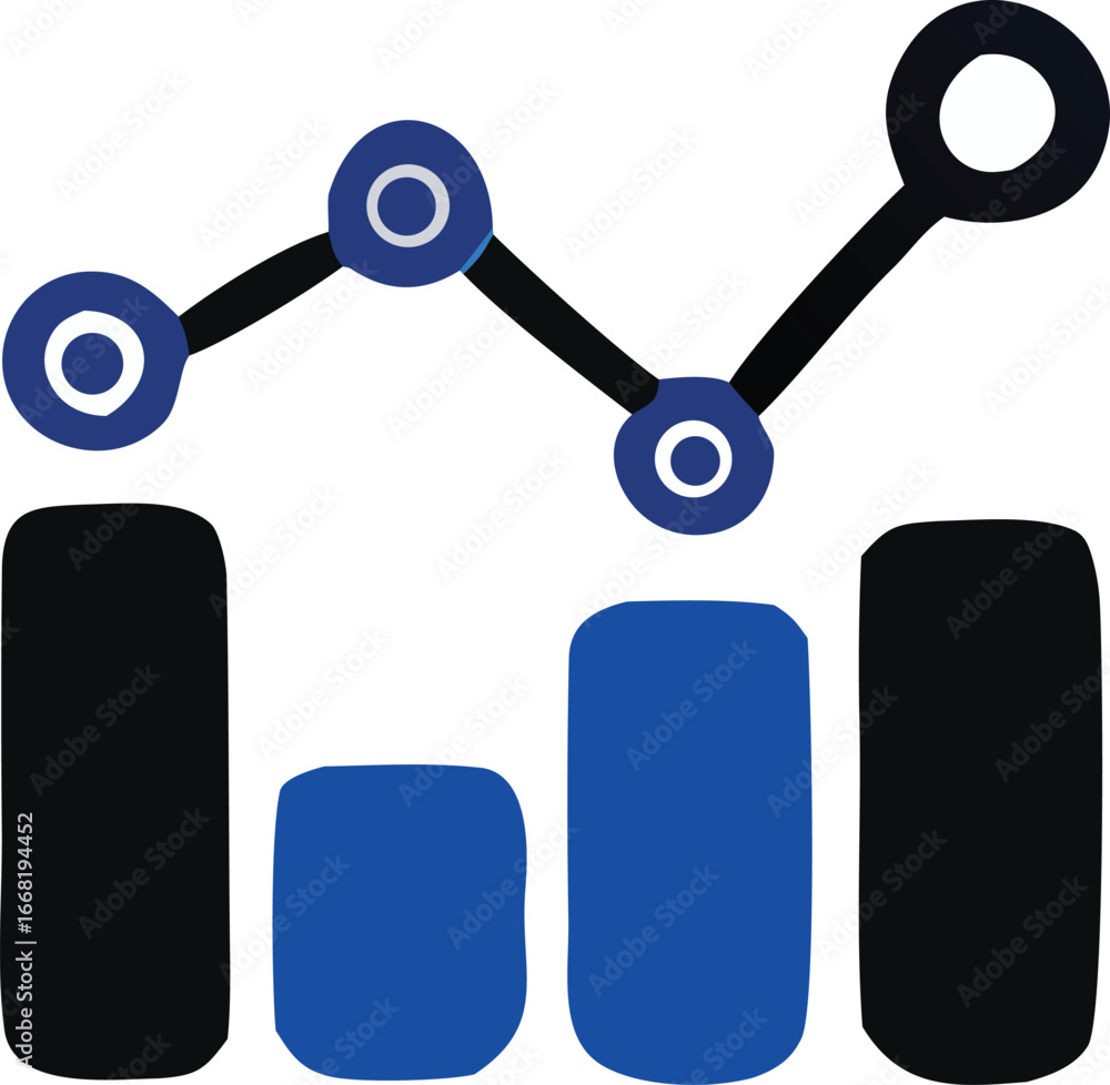 Poster modern data visualization icon with upward trend line and bar chart elements for business and financ