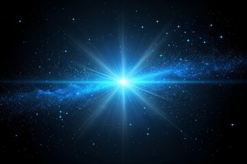 Brilliant blue starburst explodes with radiant light and cosmic dust creating a dazzling nebula in the vast expanse of deep space