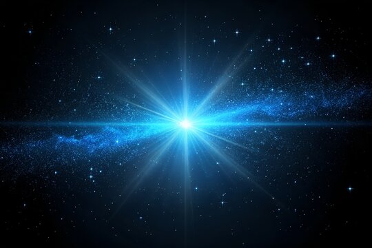 Brilliant blue starburst explodes with radiant light and cosmic dust creating a dazzling nebula in the vast expanse of deep space - Powered by Adobe