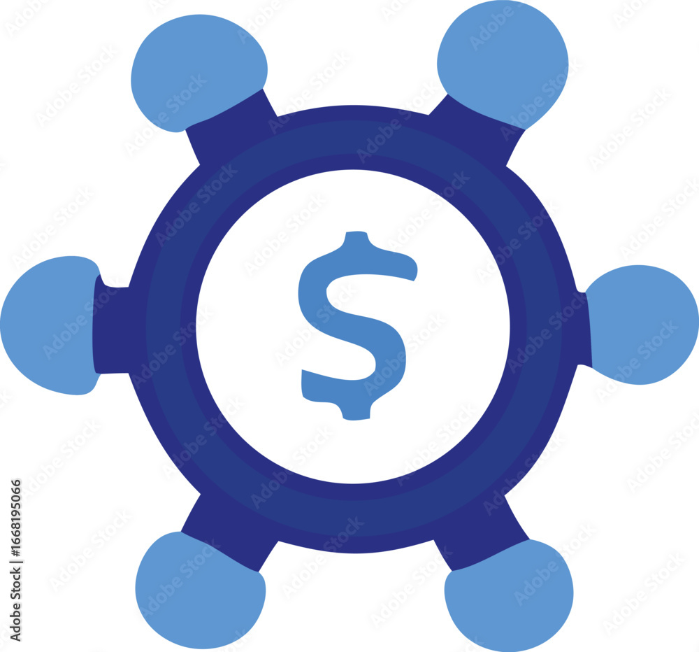 Aufkleber abstract circular money network hub with connected nodes representing financial transactions and gro