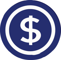 Icon of a dollar sign inside a circular emblem symbolizing finance currency and economic value
