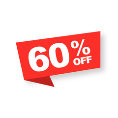 Vector Illustration 60 Percent Off Banner. Modern Red Web Label