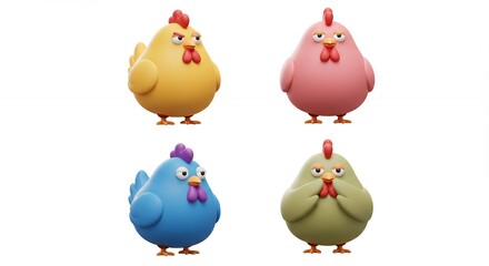 Obraz premium Cute cartoon chickens in pastel colors
