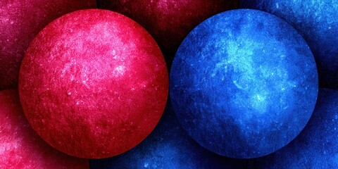 An eye-catching abstract composition of vibrant red and blue spheres.
