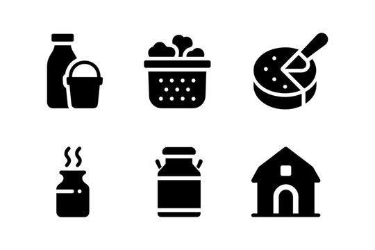 Farm fresh icons: dairy products and homestead essentials in silhouette design