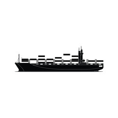 Naklejka premium Silhouette of a cargo ship loaded with containers sailing on the sea transportation concept