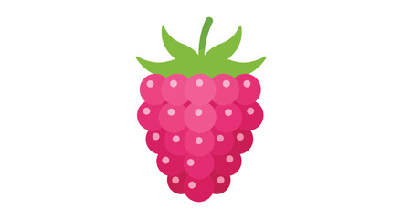 A vibrant pink raspberry with green leaves on a white background