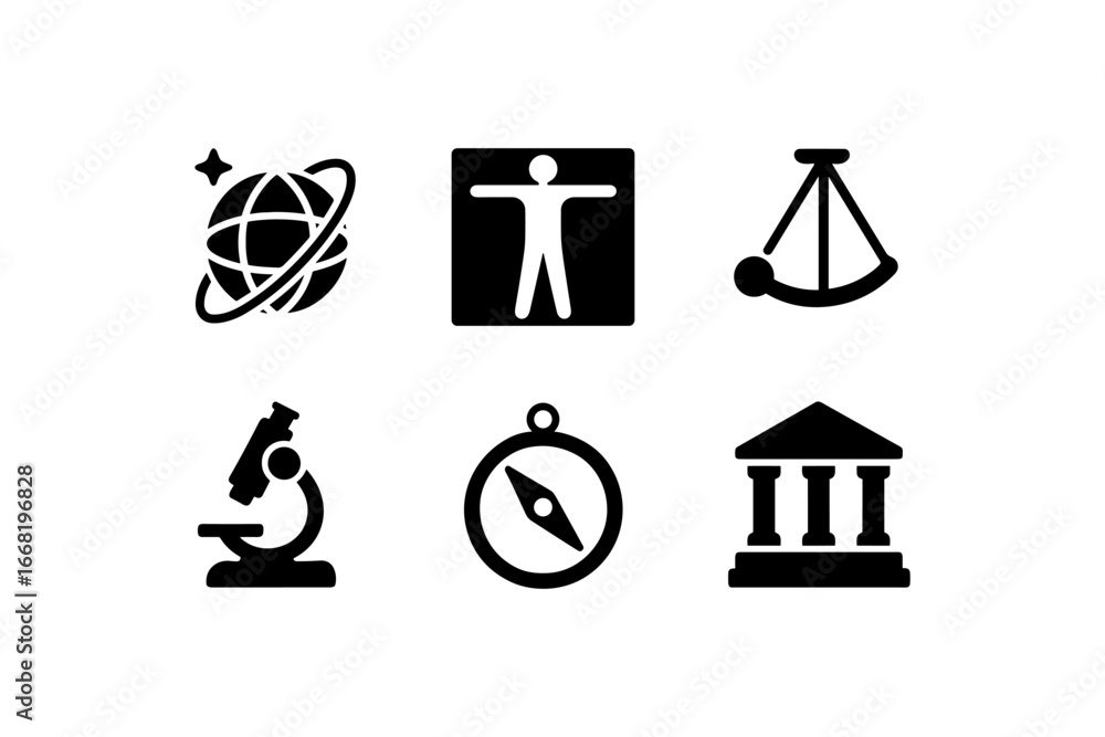 Poster minimalist science and navigation icons set for modern web and app design