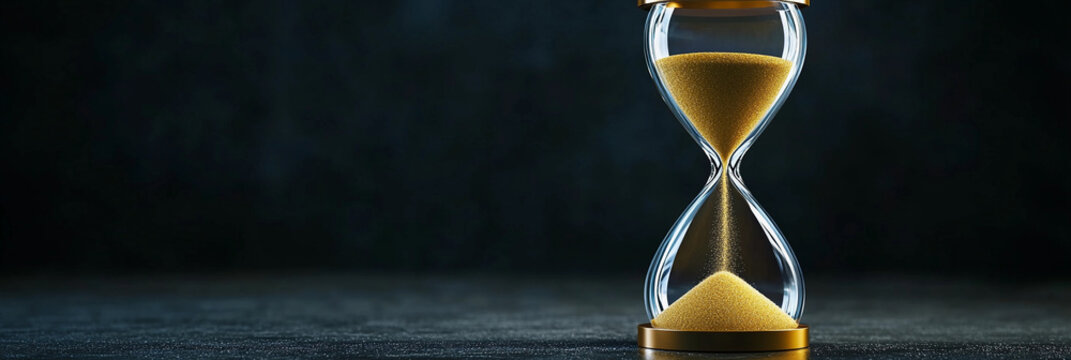 Elegant glass hourglass with golden sand for timekeeping Generative AI