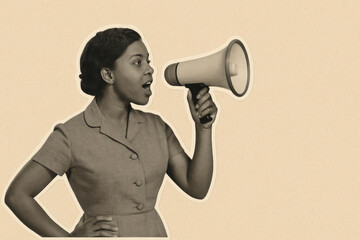 woman with megaphone, retro collage