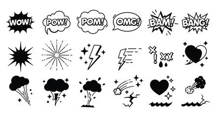 Comic book style speech bubbles and impact effects illustrations © msunny93