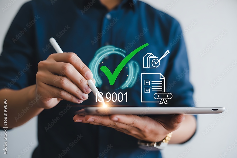 Aufkleber implementing digital quality management systems for business certification and compliance, ensuring 