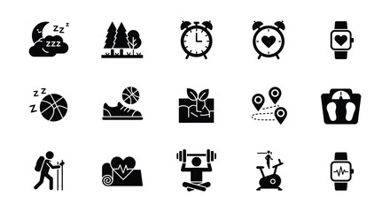 Collection of various wellness and fitness related icons and symbols