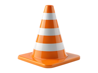 Orange 3D Traffic Cone with White Stripes – Isolated on White Background – PNG – GENERATIVE AI
