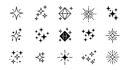 Collection of various star shapes and designs in black