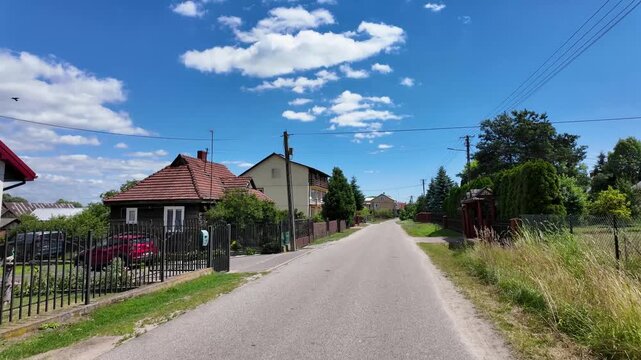 Main road in Jaczew , small village in Mazovia region, Poland