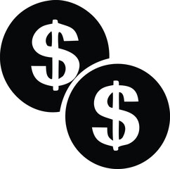 Simple graphic icon of two black circles featuring white dollar signs for financial concepts