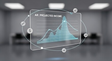 Augmented reality projected income graph with financial data visualization in office