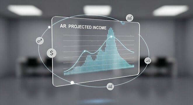 Augmented reality projected income graph with financial data visualization in office