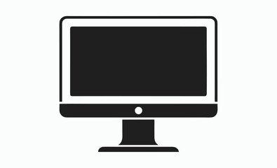Computer monitor silhouette, Transparent PNG available Computer Monitor Vector Icon in Black and White – Minimalist Line Art of Desktop Display with Glossy Screen and Rectangular Stand for Tech