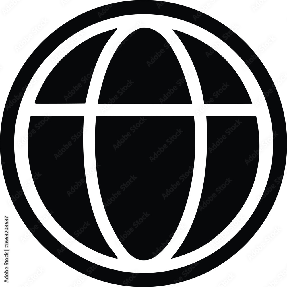 Poster stylized globe icon representing global connectivity and internet access with meridian and parallel 