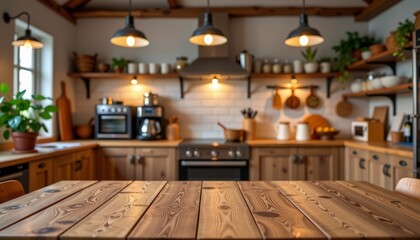 Rustic Wooden Kitchen Table with Cozy Atmosphere
