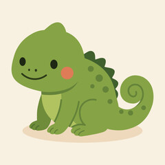 Obraz premium Cute cartoon chameleon illustration in vibrant green, perfect for product packaging, labels, web design, banners, book illustrations and art prints with a playful, child-friendly style. 