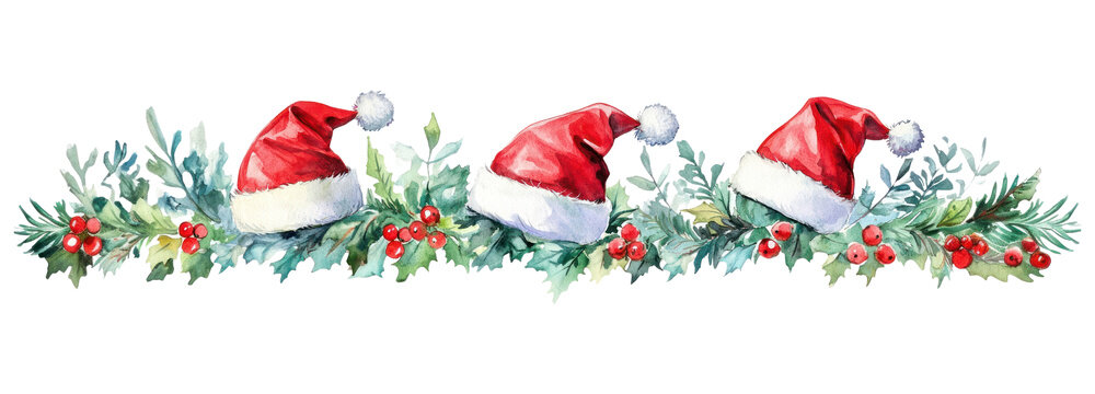 PNG Christmas santa hat border christmas illustration watercolor.