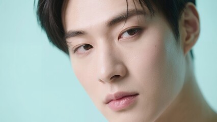 Naklejka premium 若い男性の美しい肌と瞳のクローズアップ