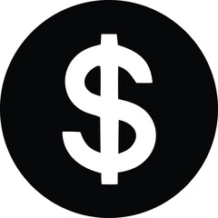 Bold white dollar sign centered within a solid black circle graphic symbolizing currency finance money and wealth