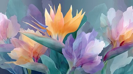 Vibrant Bird of Paradise and Tropical Flowers Closeup
