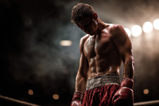 Defeated Boxer: Proud Winner Standing Over Opponent in a Display of Strength