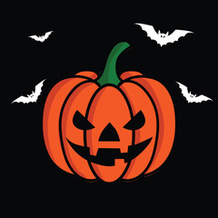 Halloween Scary Pumpkin with Flying Bats