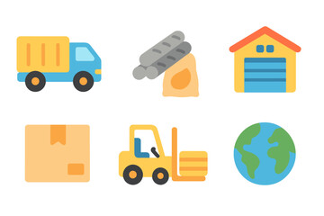 Naklejka premium Construction Supply Chain Icons. Flat vector mini-illustrations Construction supply chain in colors children's