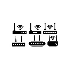 Naklejka premium 6 different router silhouette vector icons set