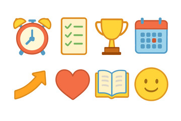 Motivational Kids Icons. Flat vector mini-illustrations Motivation and discipline in colors children's