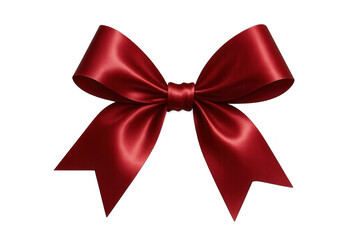 Luxurious crimson silk ribbon creating elegant decorative bow, draping gracefully against transparent backdrop