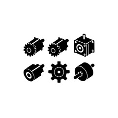 6 different stepper motor silhouette vector icons 
