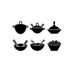 6 different stir fry wok silhouette vector icons s
