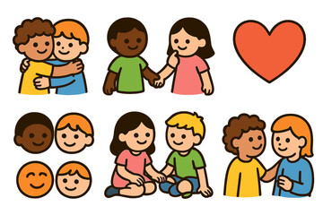 Playful Gestures Icons. Flat vector mini-illustrations Playful affectionate gestures in colors children's