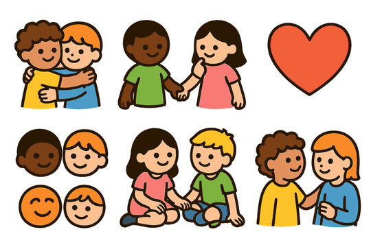 Playful Gestures Icons. Flat vector mini-illustrations Playful affectionate gestures in colors children's