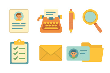 Childlike Resume Icons. Flat vector mini-illustrations resume building in colors children's illustrations: