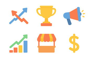 Fototapeta premium Market Icons for Kids. Flat vector mini-illustrations competitive markets in colors children's illustrations:
